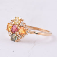 1.15 Ct Round Natural Multi-Coloured Sapphire 14K Gold Ring