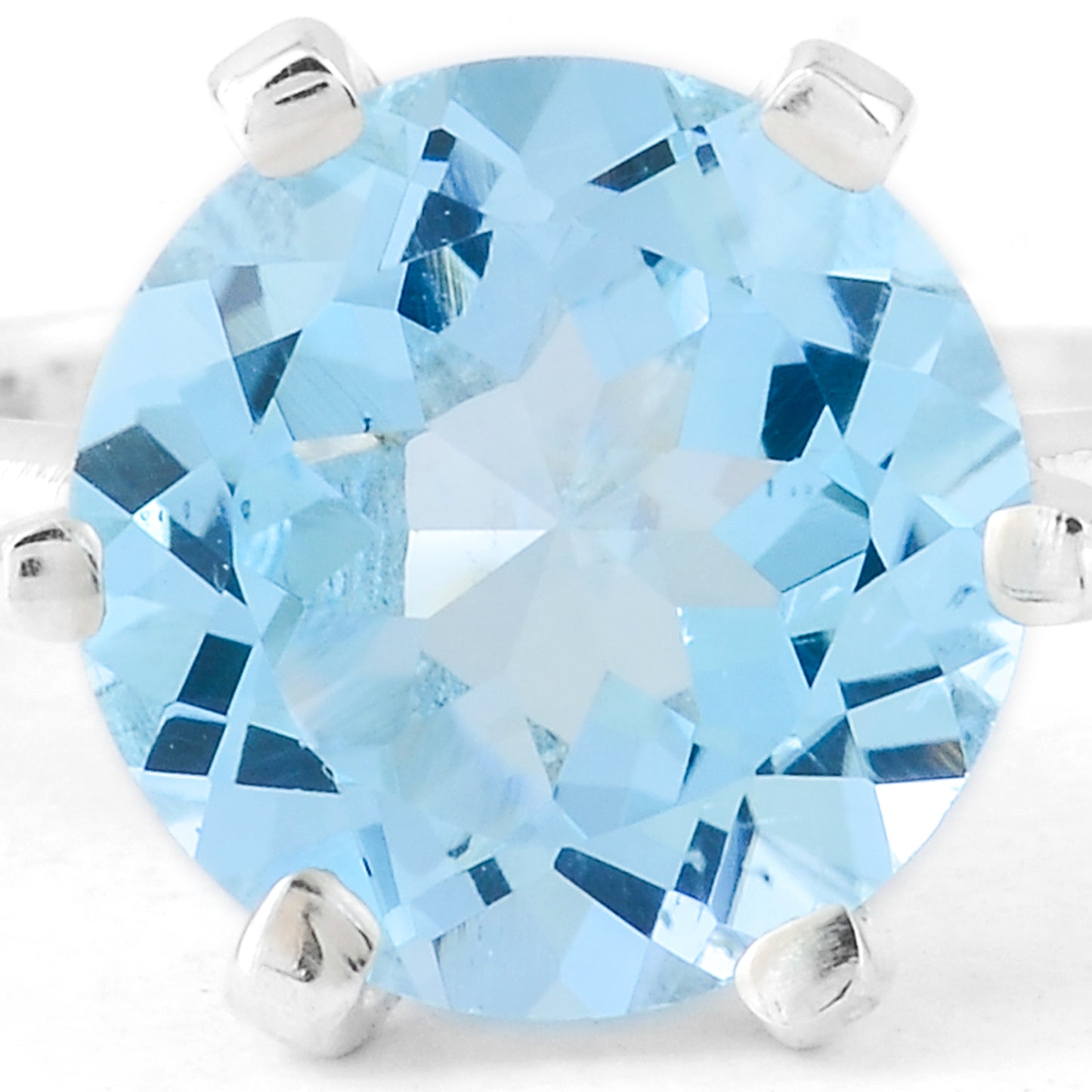 4.27 Ct Round Swiss Blue Topaz, 925 Sterling Silver Ring