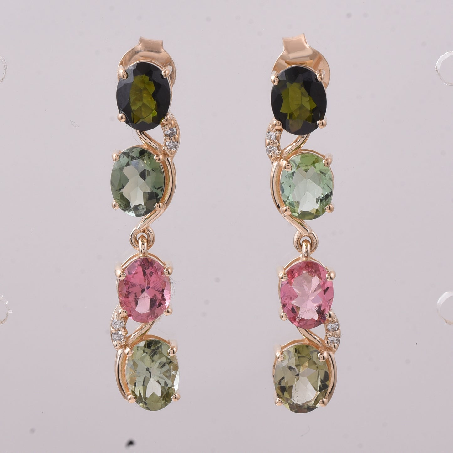 3.20 Ct Oval Mixed Cut Natural Multi-Coloured Tourmaline 14K Gold Earrings