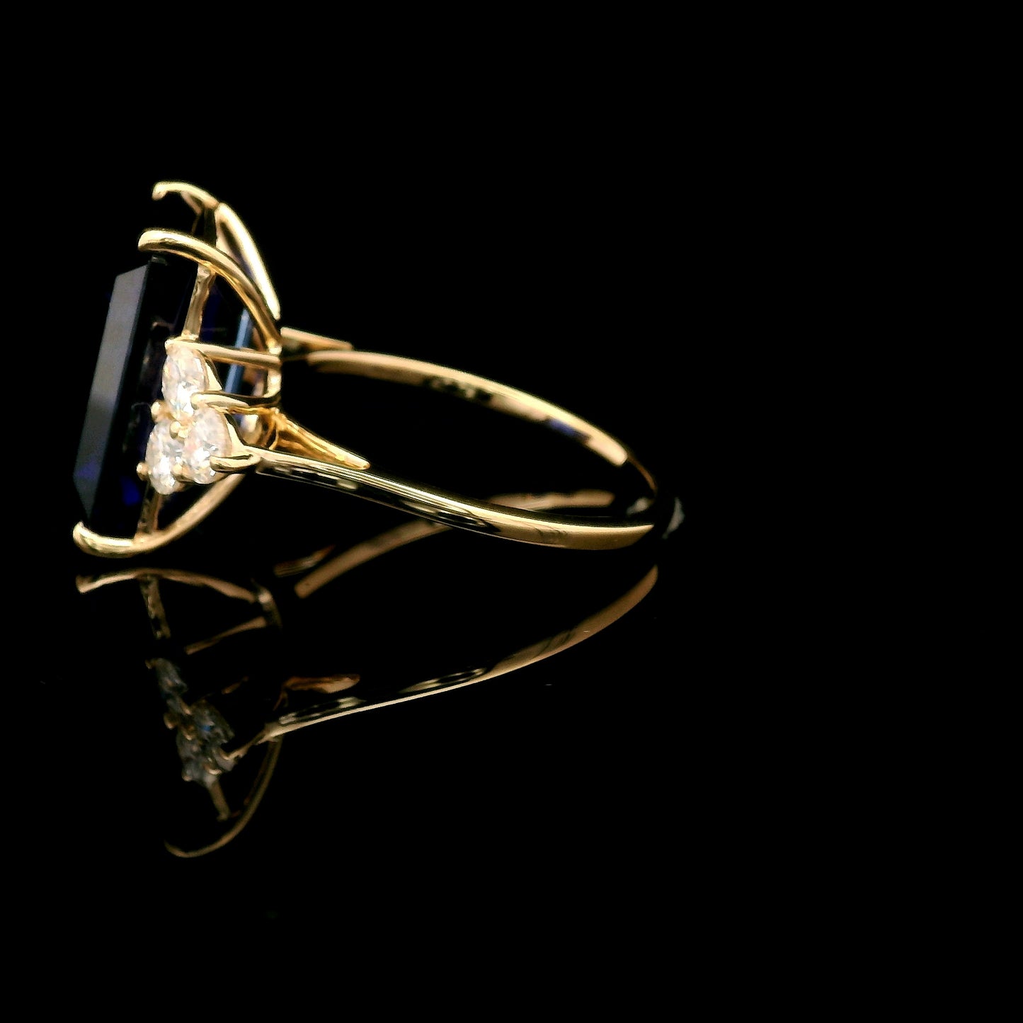 11.54 Ct Emerald Cut Lab Grown Sapphire 14K Gold Ring