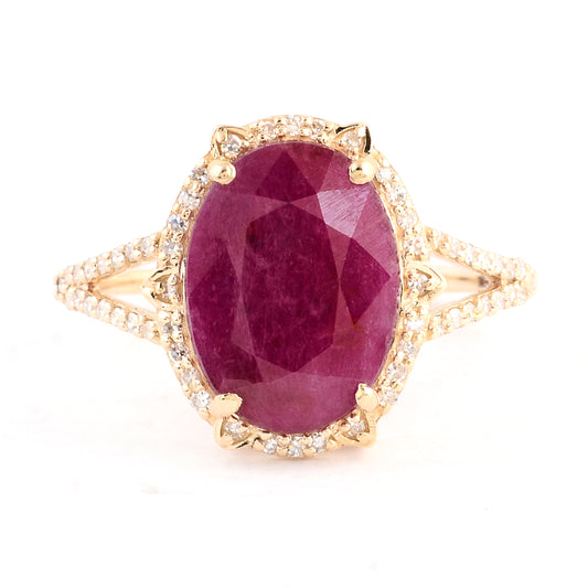 3.27 Ct Oval Mixed Cut Natural Corundum Ruby 14K Gold Ring