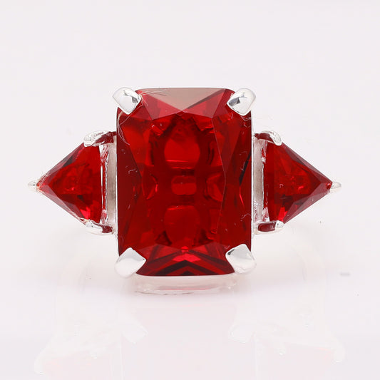 6.76 Ct Octagon Created Garnet 925 Silver Ring