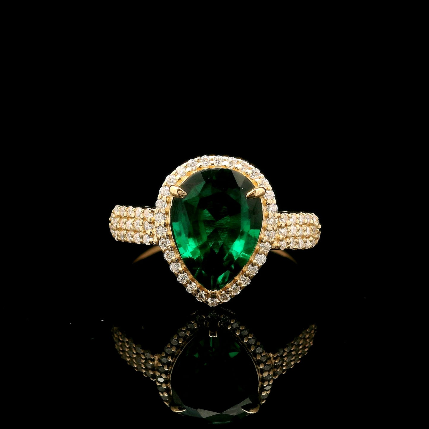 1.88 Ct Pear Mixed Cut Lab Grown Emerald 14K Gold Ring