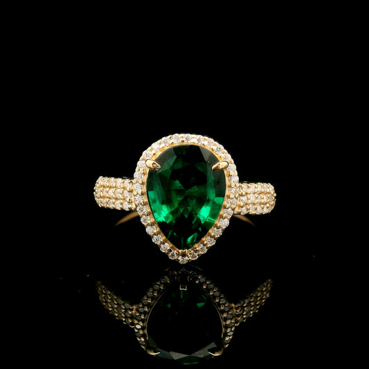 1.88 Ct Pear Mixed Cut Lab Grown Emerald 14K Gold Ring