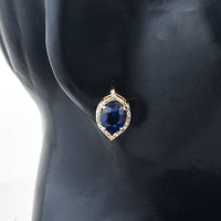3.13 Ct Oval Mixed Cut Natural Sapphire 14K Gold Earrings