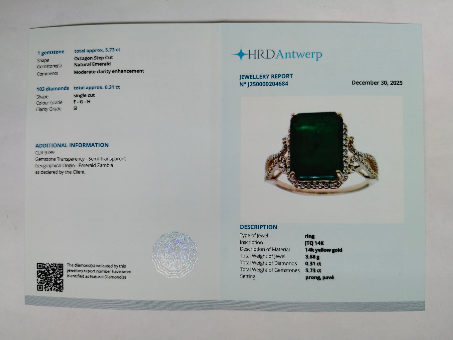 6.04 Ct Octagon Step Cut Natural Emerald 14K Gold Ring