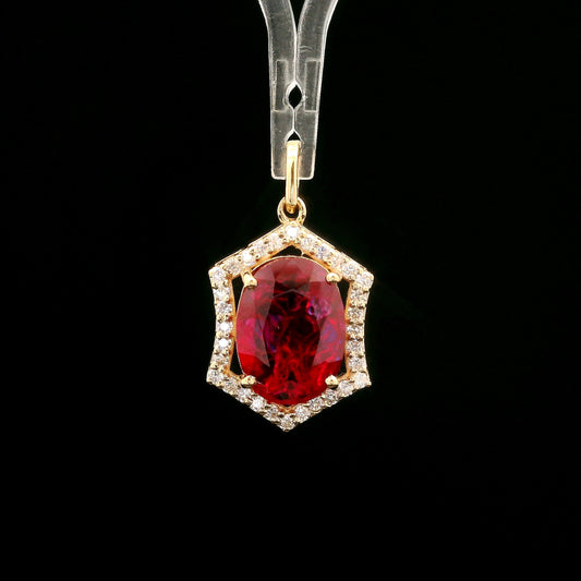 3.95 Ct Oval Mixed Cut Lab Grown Ruby 14K Gold Pendant