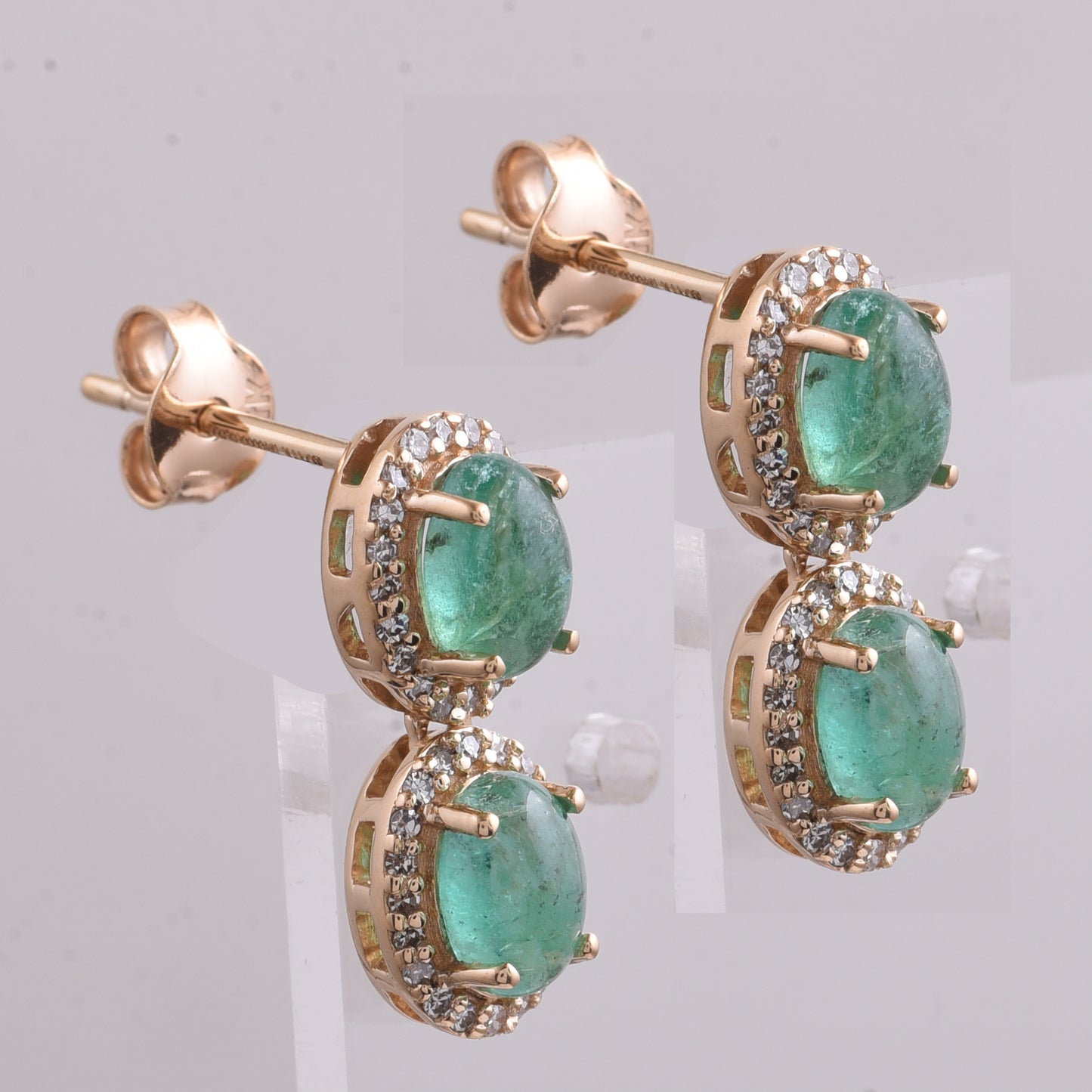 2.53 Ct Oval Cabochon Cut Natural Emerald 14K Gold Earrings
