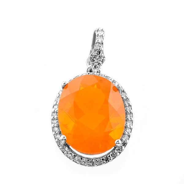 2.65 Ct Oval Mixed Cut Natural Fire Opal 950 Platinum Pendant