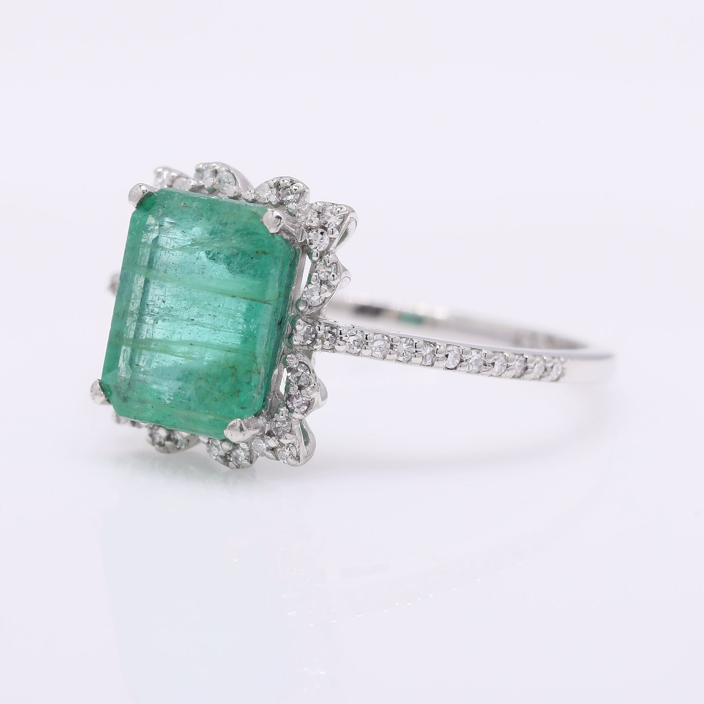 2.48 Ct Octagon Step Cut Natural Emerald 950 Platinum Ring