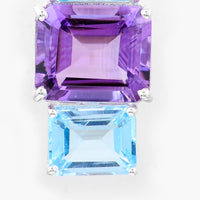 10.66 Ct Octagon Amethyst, Blue Topaz, 925 Sterling Silver Pendant