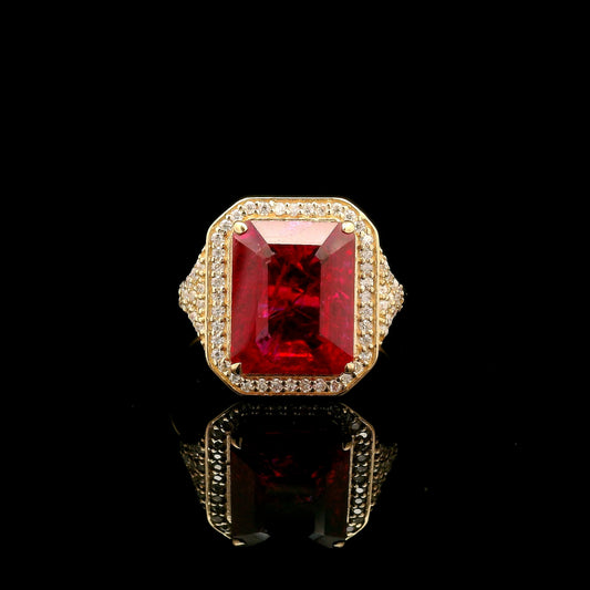 5.62 Ct Emerald Cut Lab Grown Ruby 14K Gold Ring