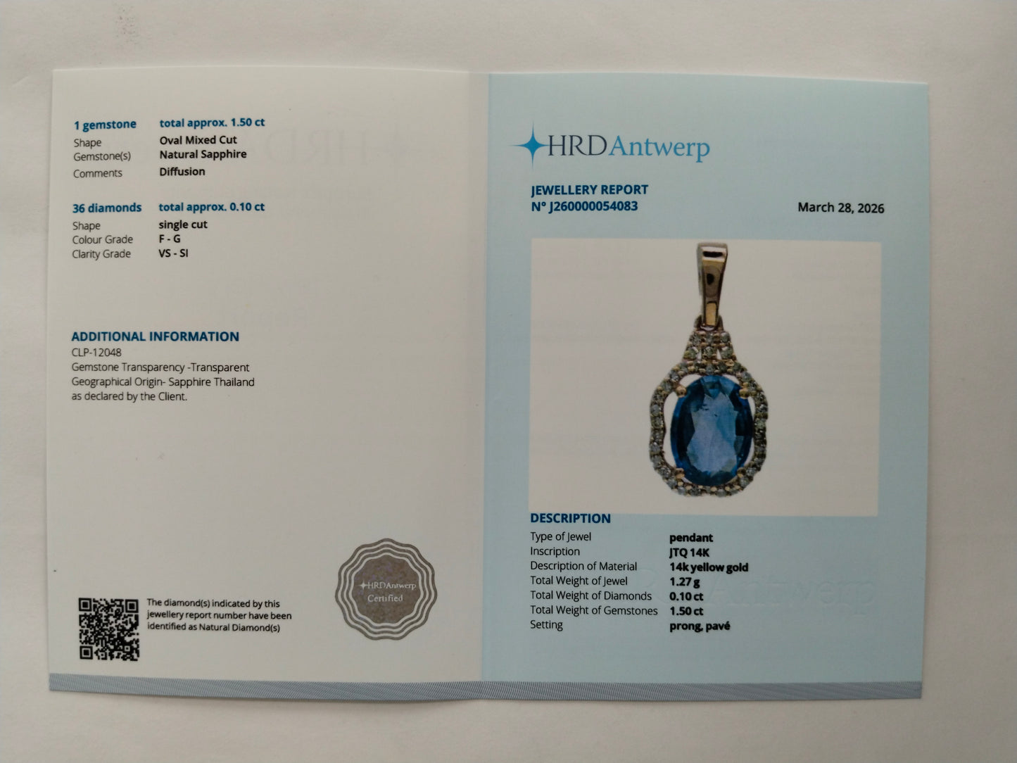 1.60 Ct Oval Mixed Cut Natural Sapphire 14K Gold Pendant