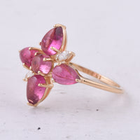2.88 Ct Round Cabochon Cut, Pear Cabochon Cut Natural Pink Tourmaline 14K Gold Ring