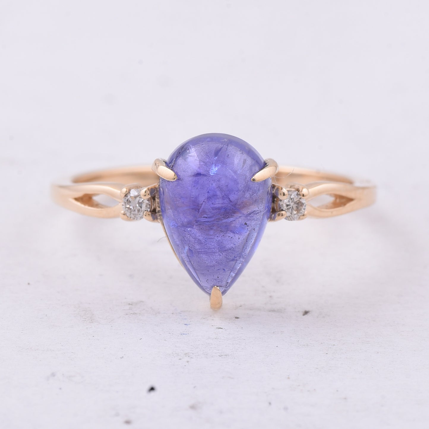 2.69 Ct Pear Cabochon Natural Tanzanite 14K Gold Ring