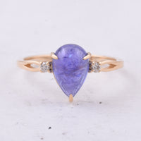 2.69 Ct Pear Cabochon Natural Tanzanite 14K Gold Ring