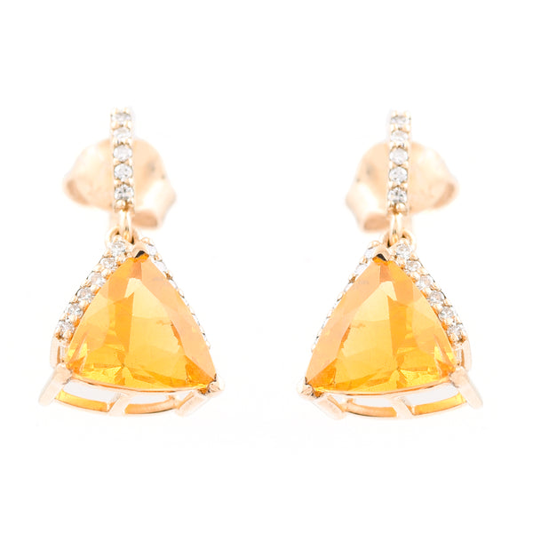 1.53 Ct Triangle Mixed Cut Natural Fire Opal 14K Gold Earrings
