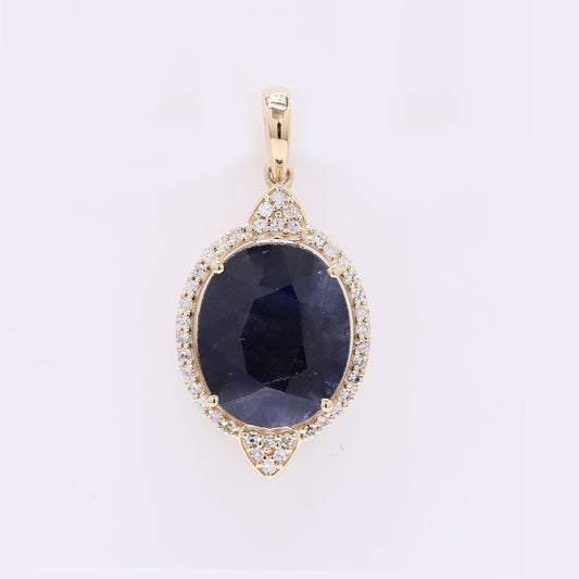 4.36 Ct Oval Mixed Cut Natural Sapphire 14K Gold Pendant