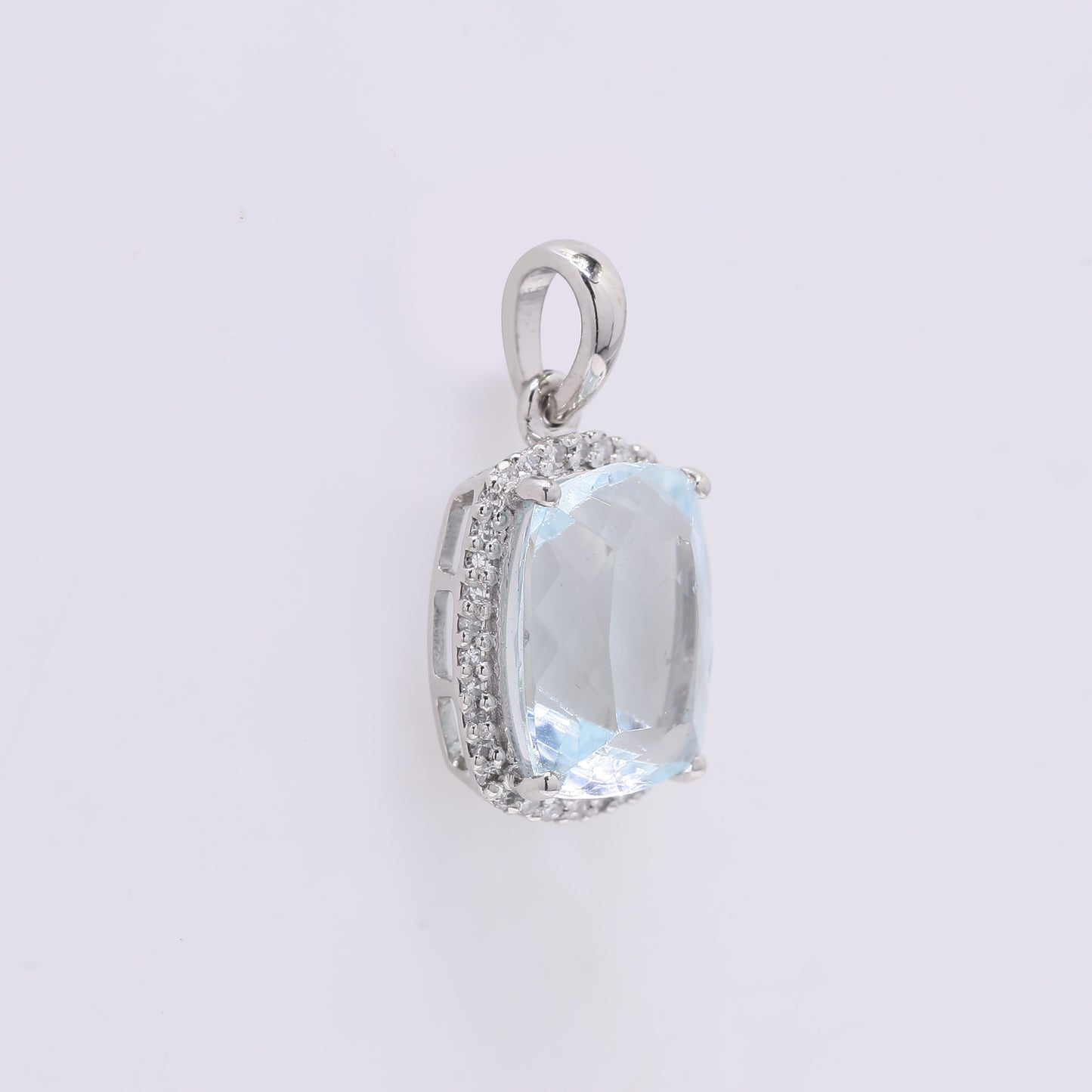 3.02 Ct Cushion Mixed Cut Natural Aquamarine 950 Platinum Pendant