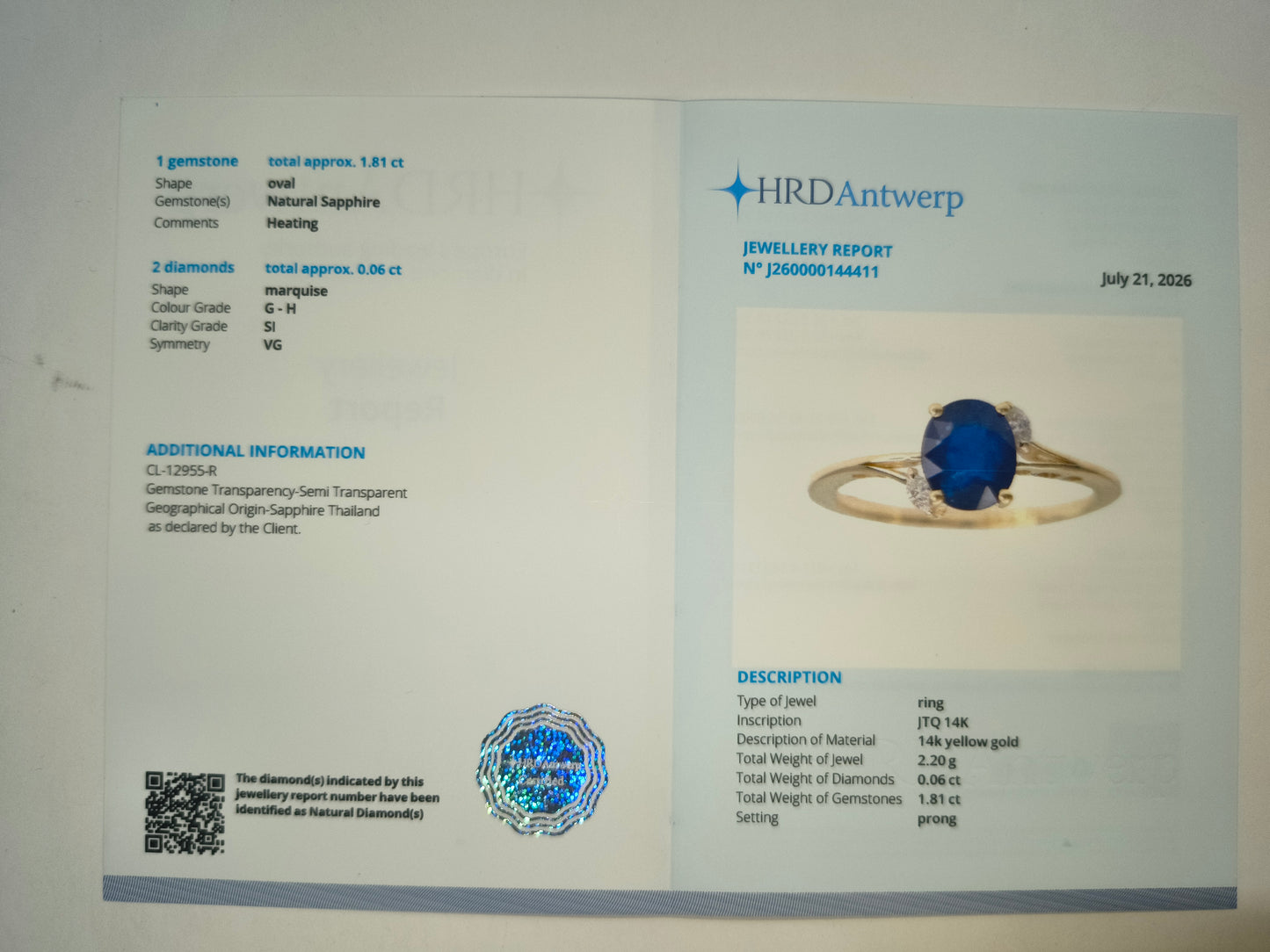 1.87 Ct Oval Natural Sapphire 14K Gold Ring