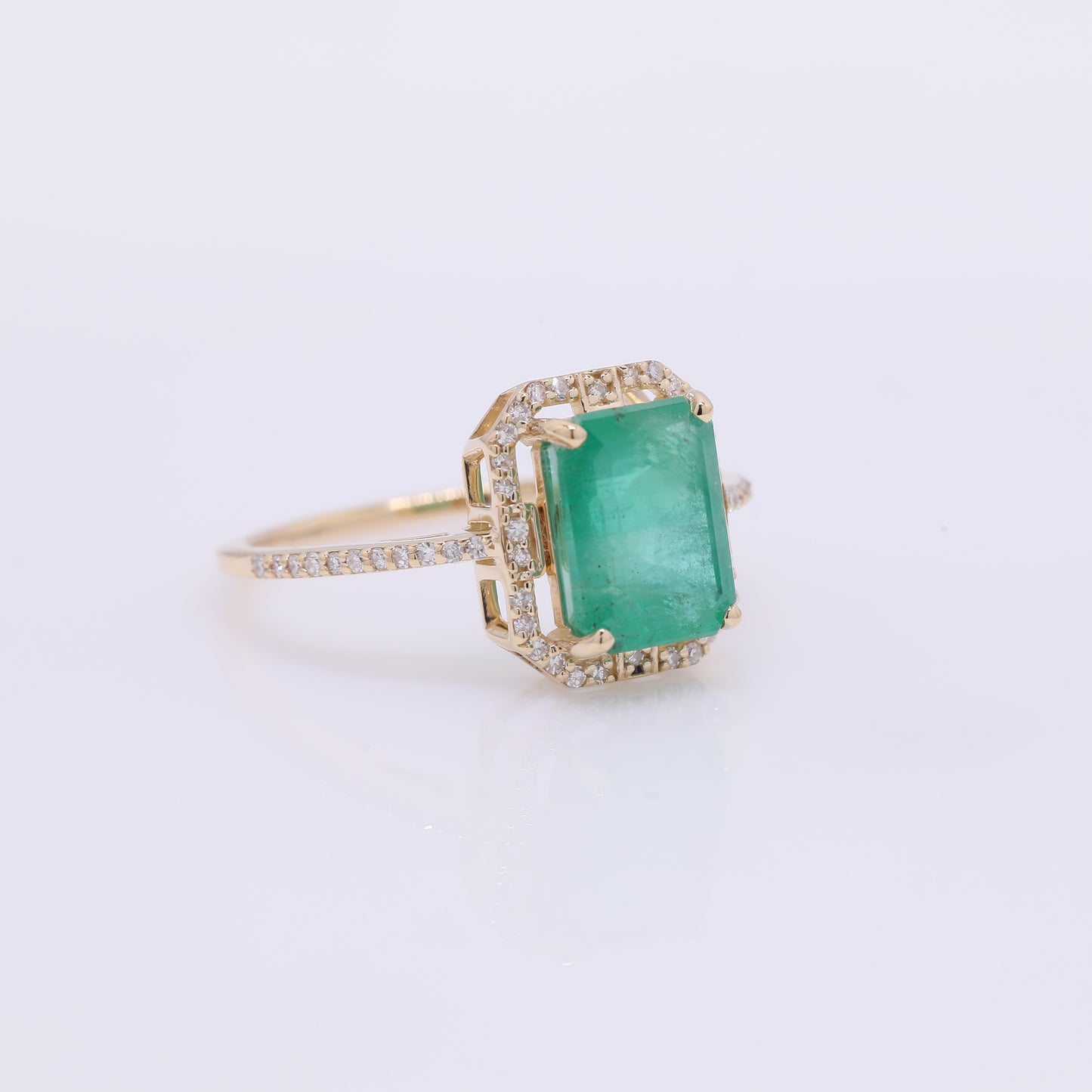 2.75 Ct Octagon Step Cut Natural Emerald 14K Gold Ring