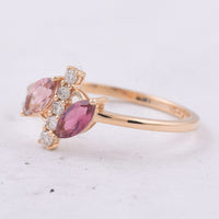 0.60 Ct Marquise Natural Multi Coloured Tourmaline 14K Gold Ring