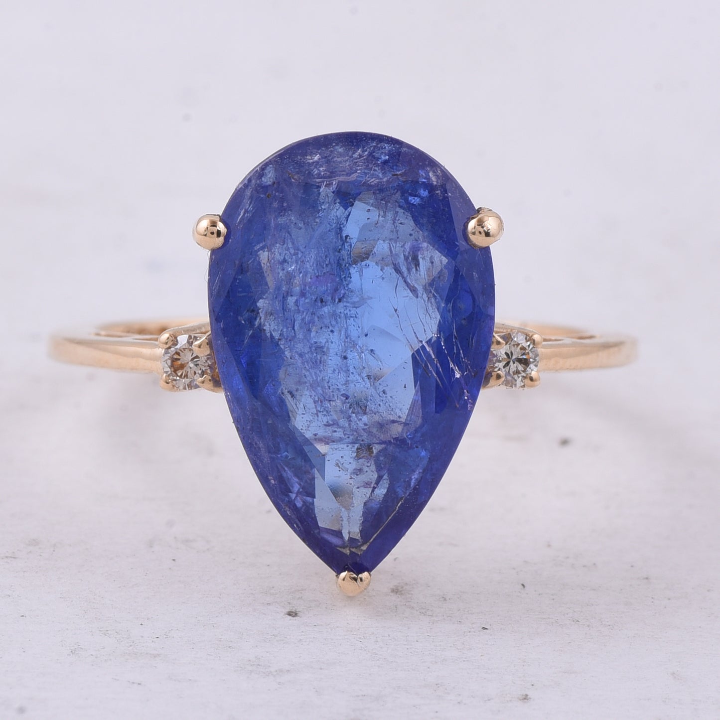 5.16 Ct Pear Natural Tanzanite 14K Gold Ring