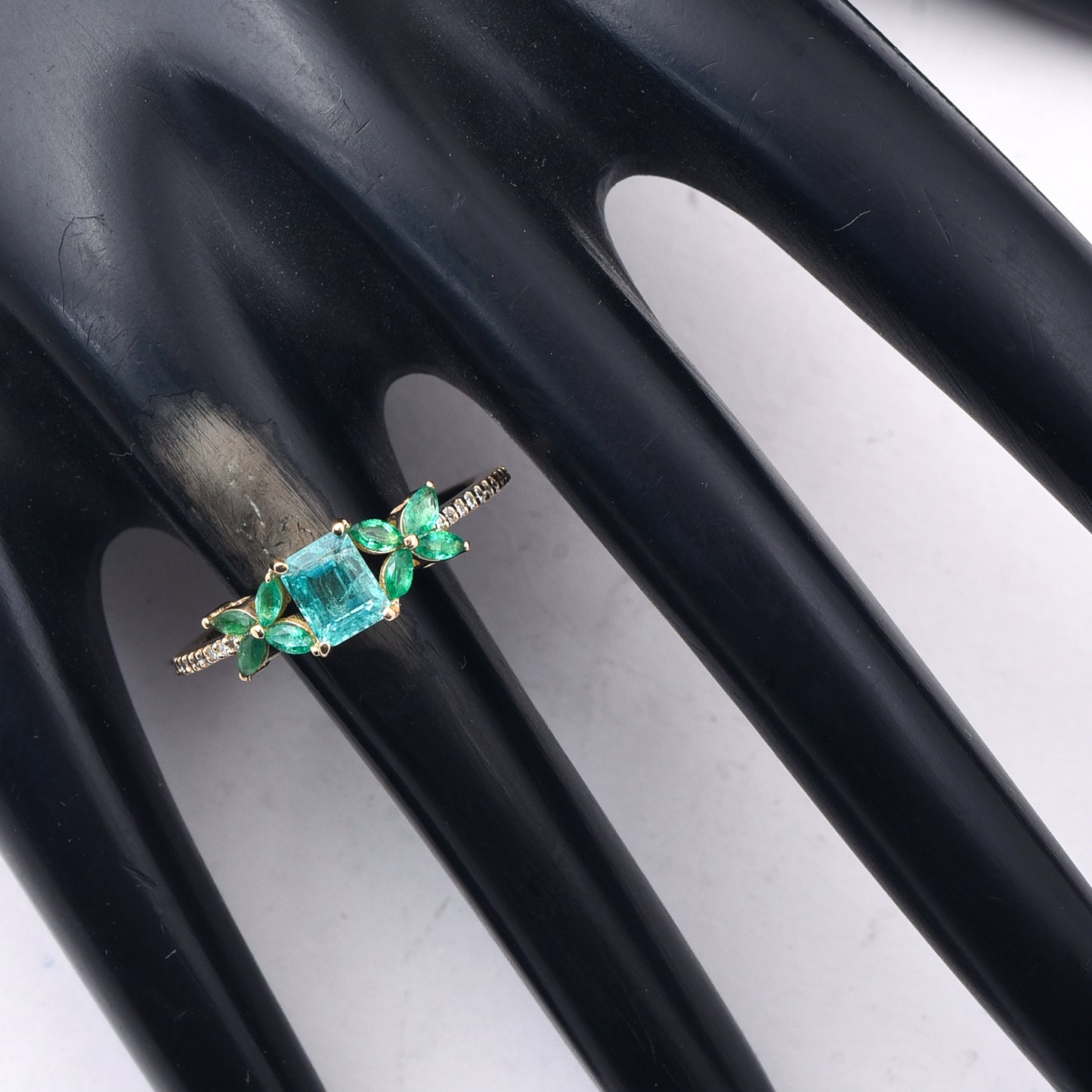 0.95 Ct Octagon Step Cut, Marquise Mixed Cut Natural Emerald 14K Gold Ring