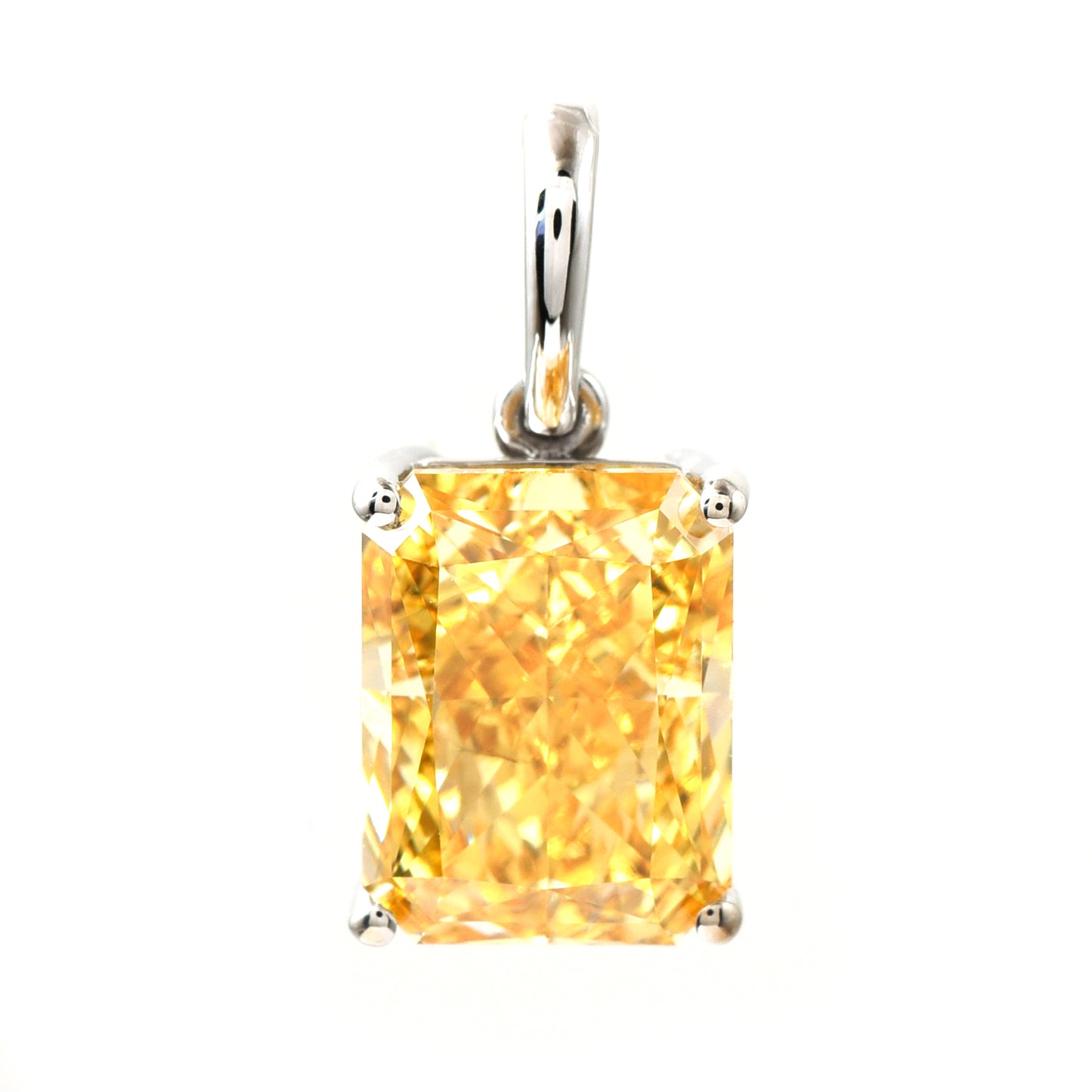 2.99 Ct Cut Cornered Rectangular Modified Brilliant Yellow Lab Grown Diamond 14K Gold Pendant