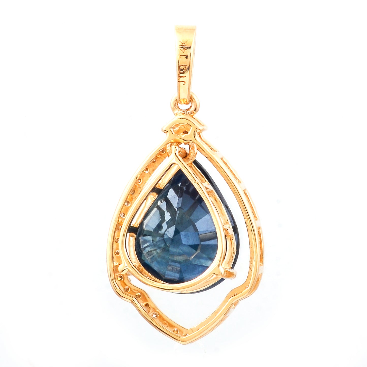 3.77 Ct Pear Mixed Cut Natural Sapphire 14K Gold Pendant