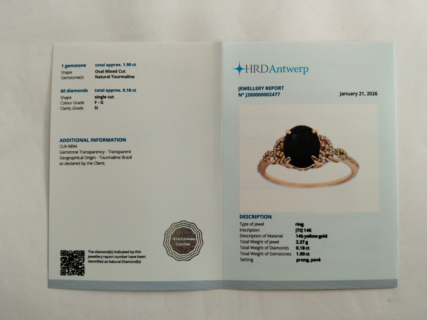 2.08 Ct Oval Mixed Cut Natural Tourmaline 14K Gold Ring