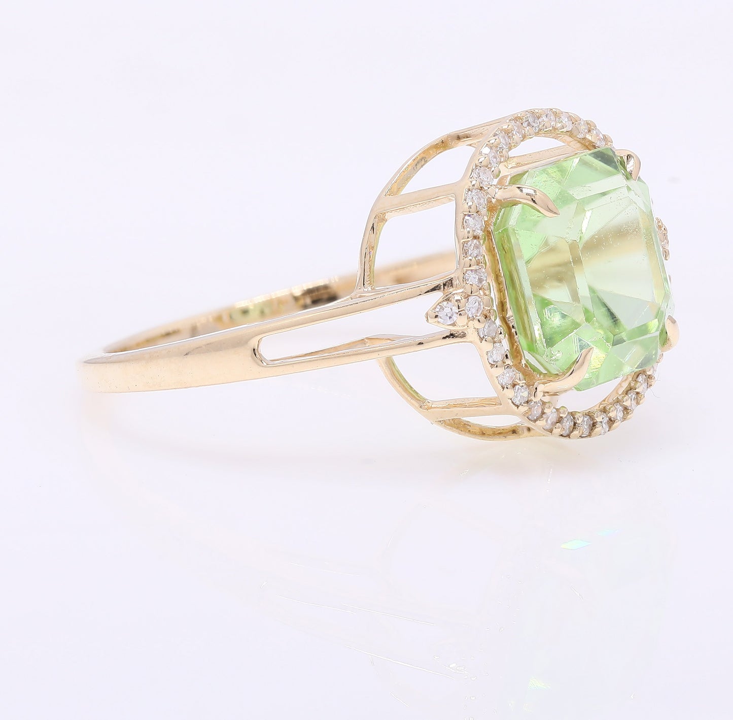 4.02 Ct Octagon Step Cut Natural Peridot 14K Gold Ring