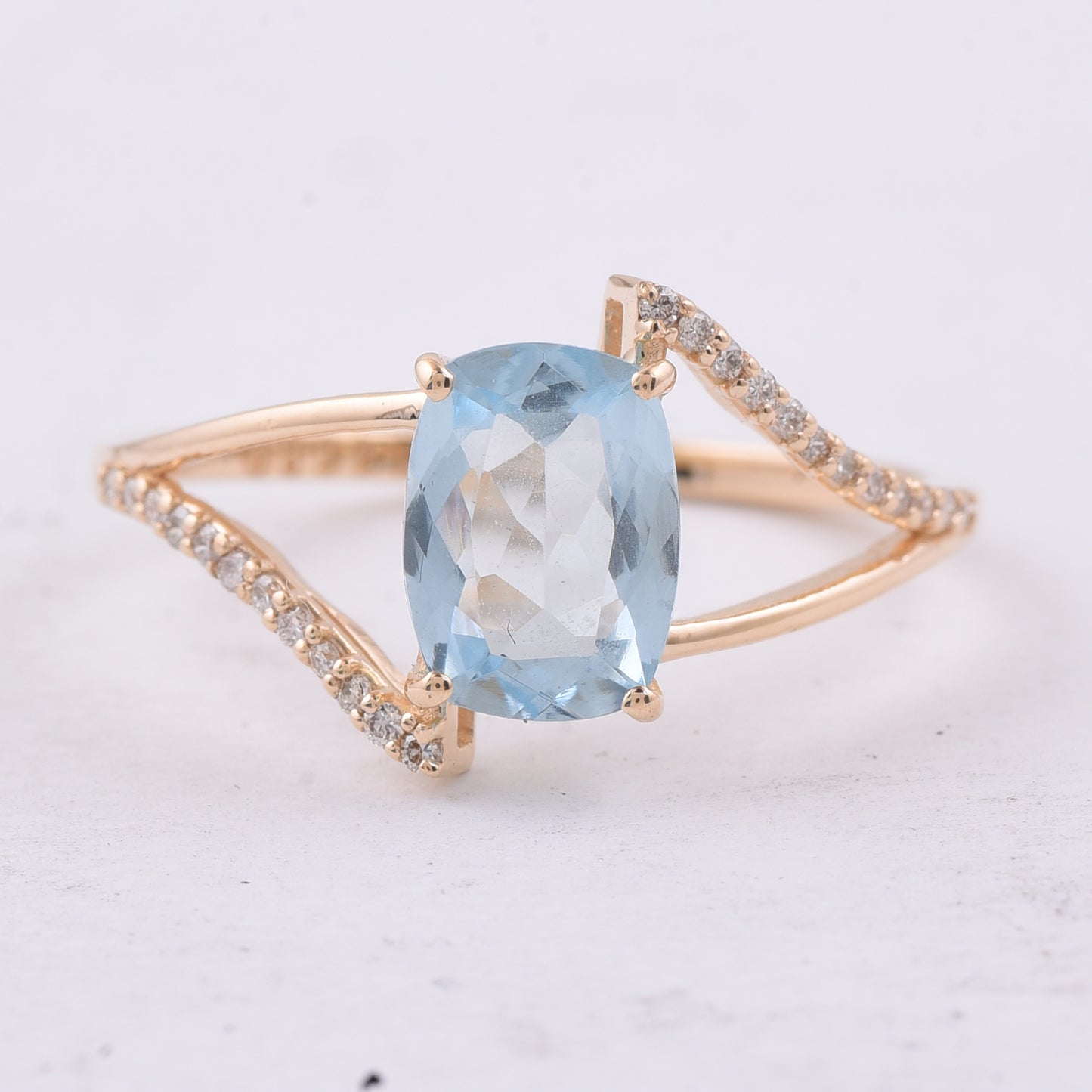 1.20 Ct Cushion Natural Aquamarine 14K Gold Ring