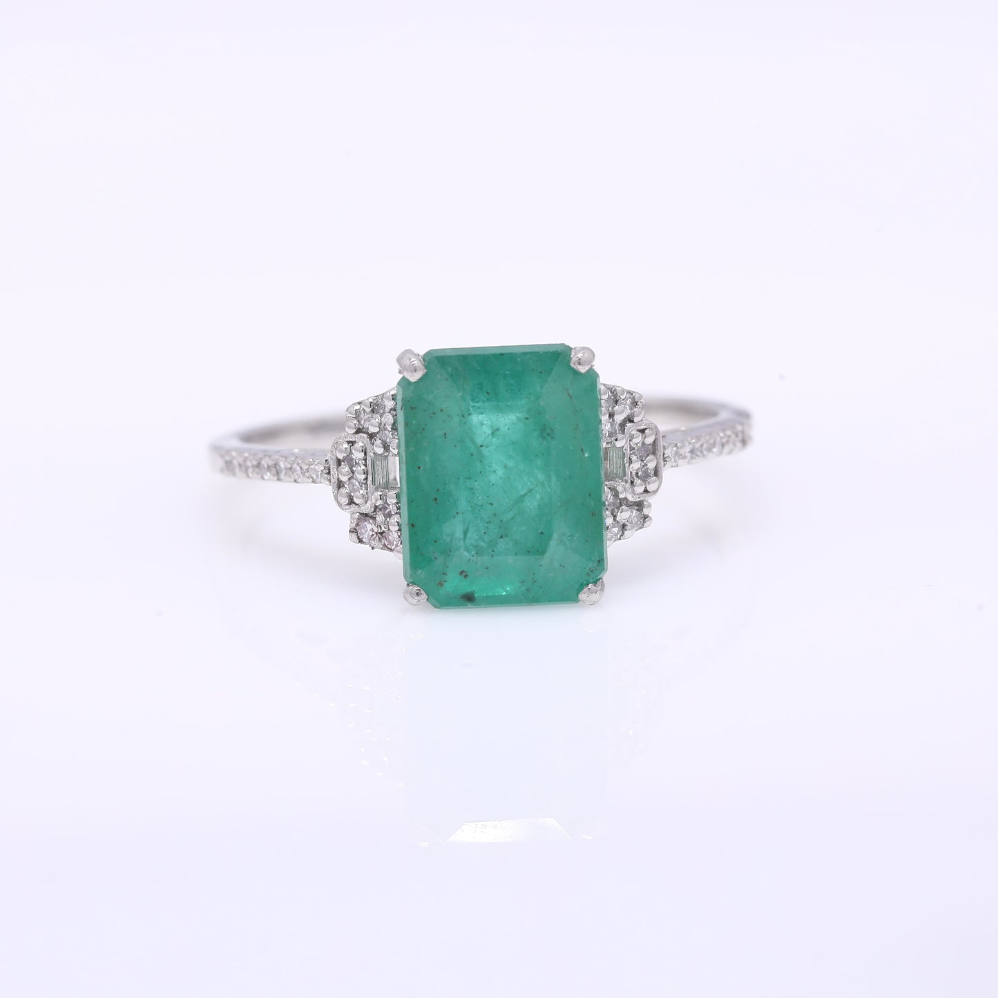 2.37 Ct Octagon Step Cut Natural Emerald 950 Platinum Ring