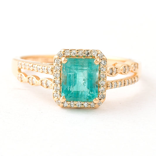1.18 Ct Octagon Step Cut Natural Emerald 14K Gold Ring