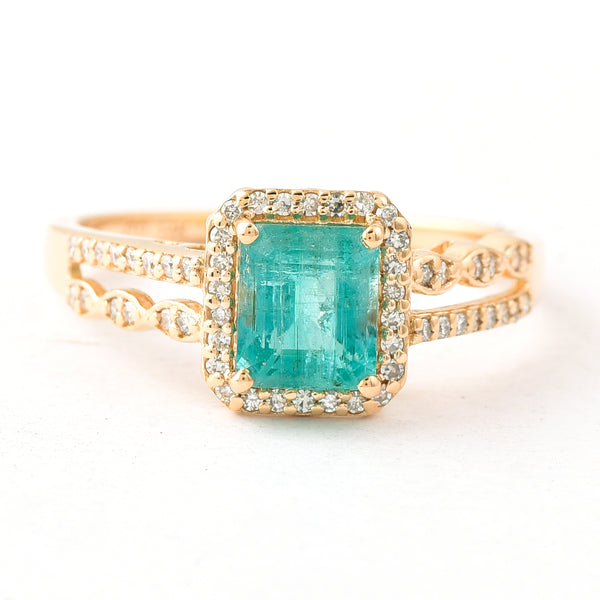 1.18 Ct Octagon Step Cut Natural Emerald 14K Gold Ring