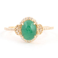 1.62 Ct Oval Cabochon Natural Beryl Emerald 14K Gold Ring
