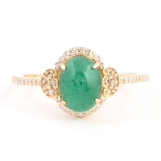 1.62 Ct Oval Cabochon Natural Beryl Emerald 14K Gold Ring