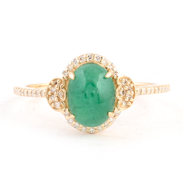 1.62 Ct Oval Cabochon Natural Beryl Emerald 14K Gold Ring