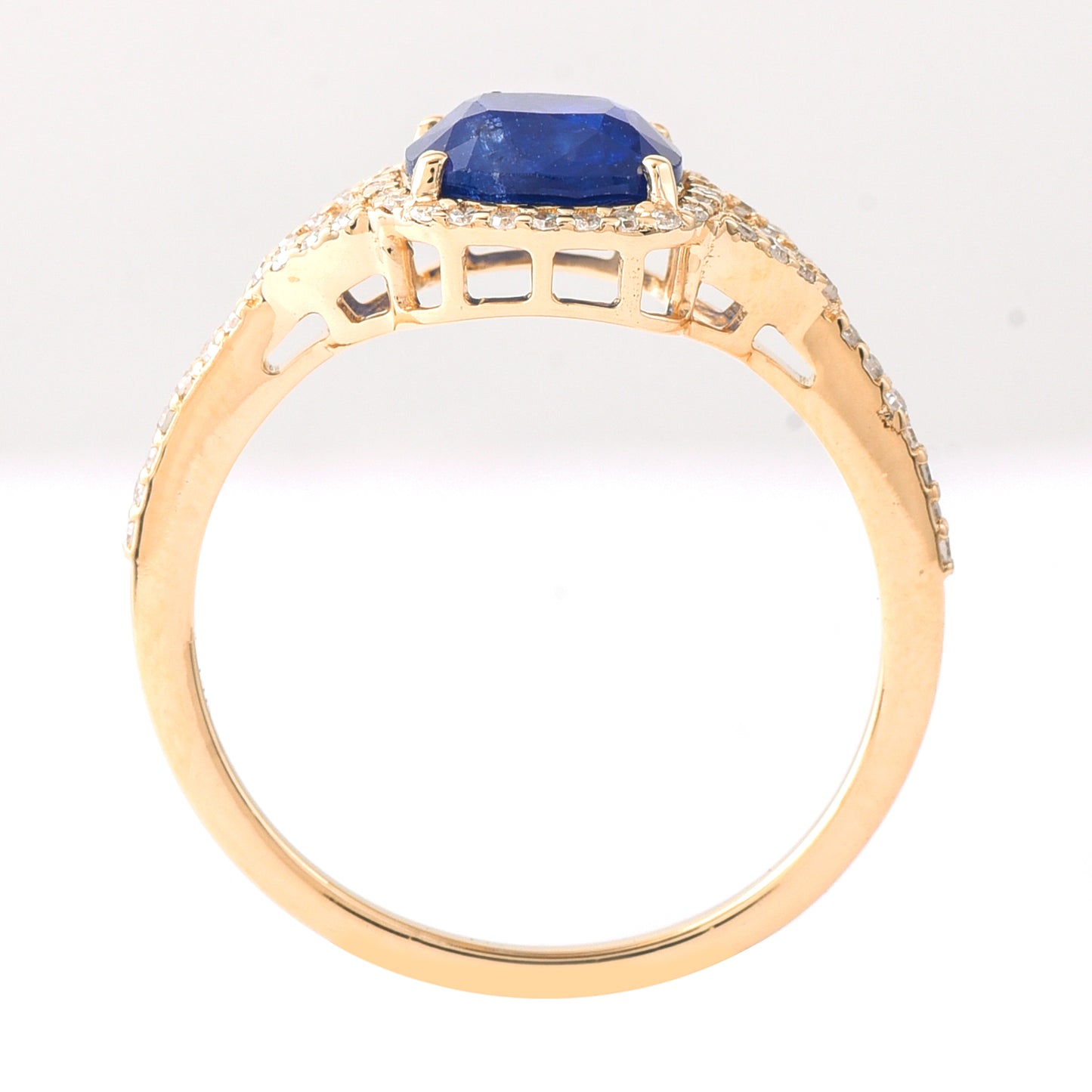 1.91 Ct Cushion Mixed Cut Natural Sapphire 14K Gold Ring
