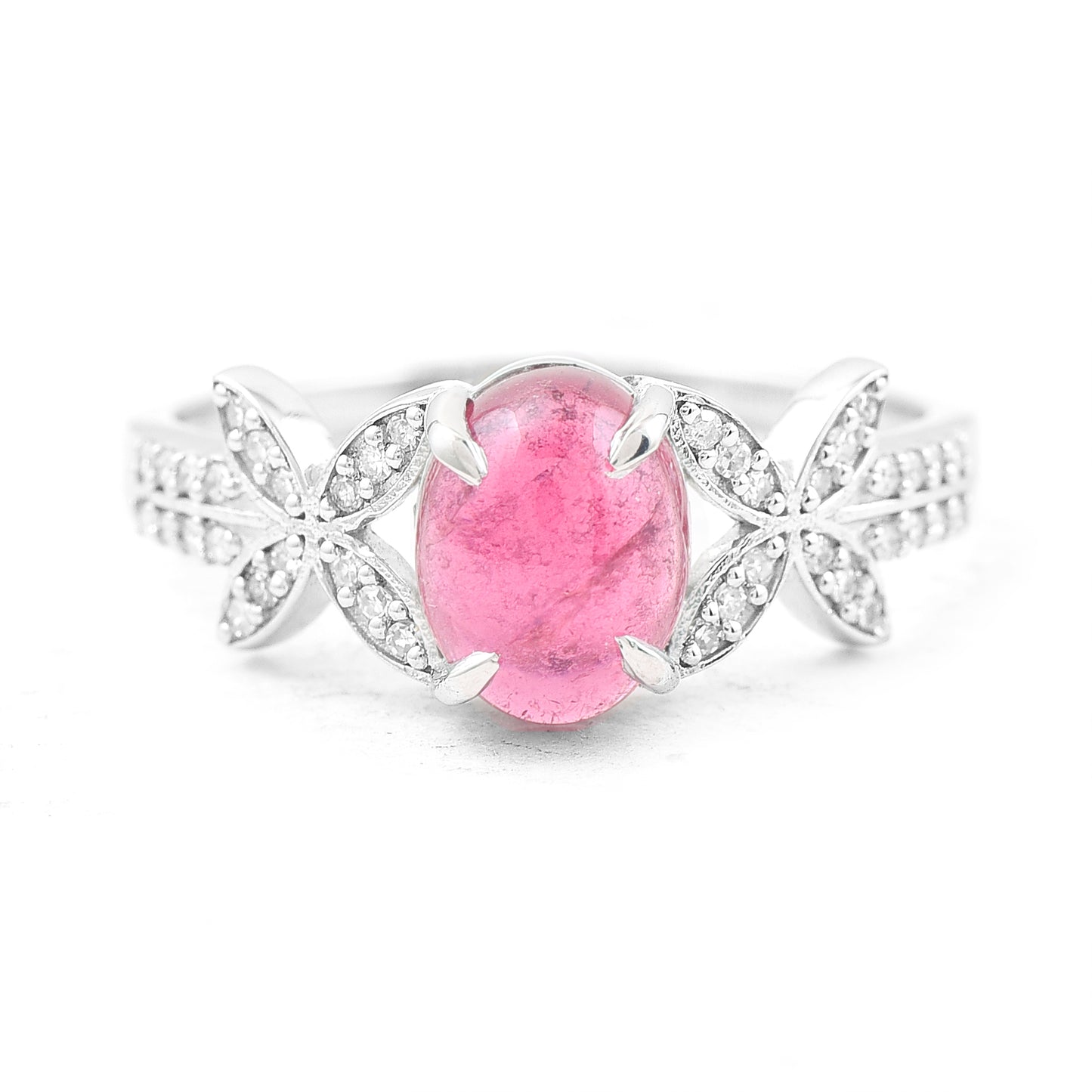 1.62 Ct Oval Cabochon Cut Natural Pink Tourmaline 950 Platinum Ring