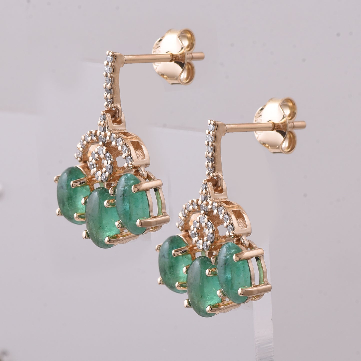 2.81 Ct Oval Cabochon Cut Natural Emerald 14K Gold Earrings