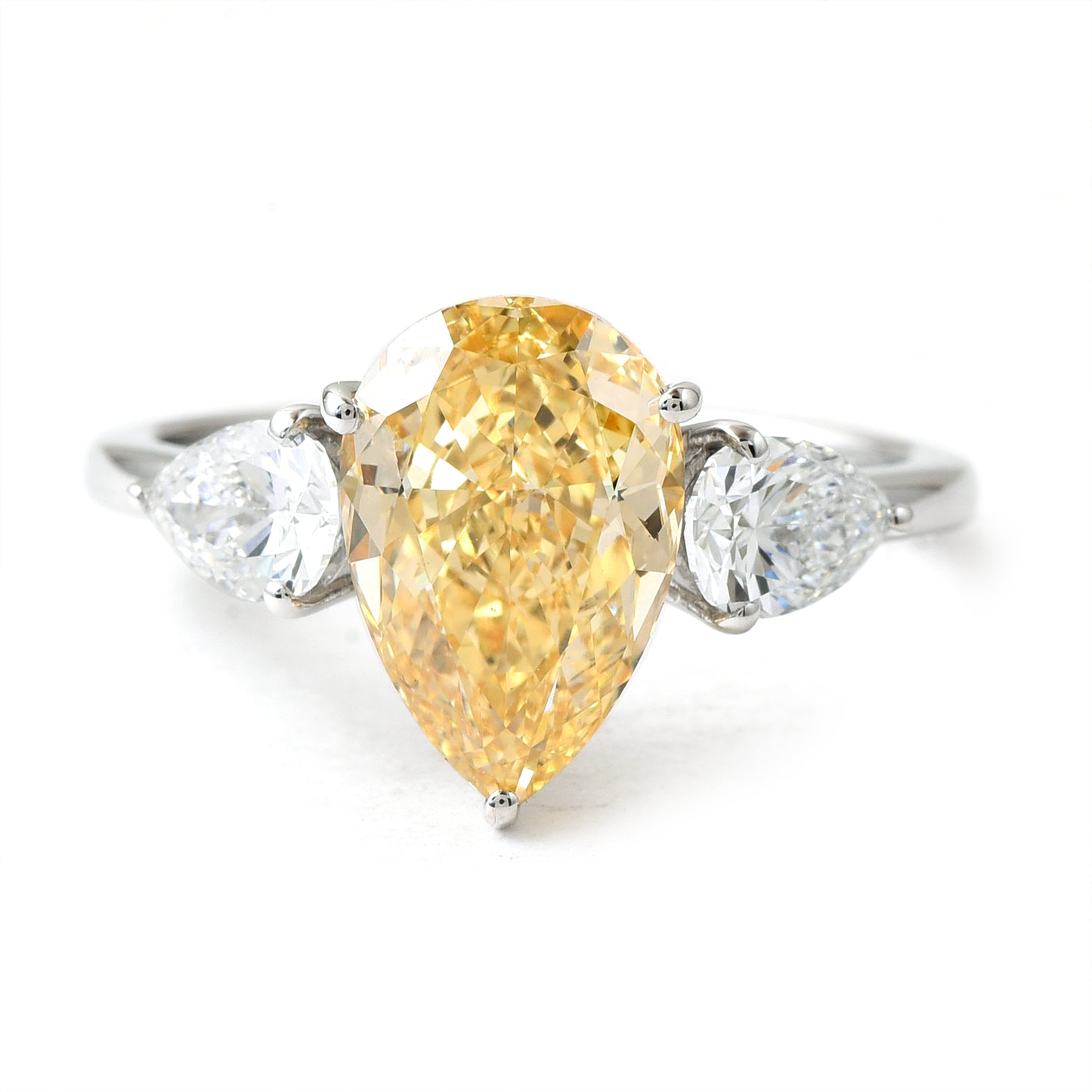 3.73 Ct Pear Modified Brilliant Yellow Lab Grown Diamond 14K Gold Ring