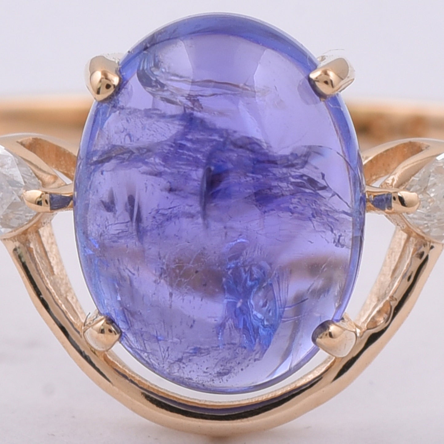 2.98 Ct Oval Cabochon Cut Natural Tanzanite 14K Gold Ring