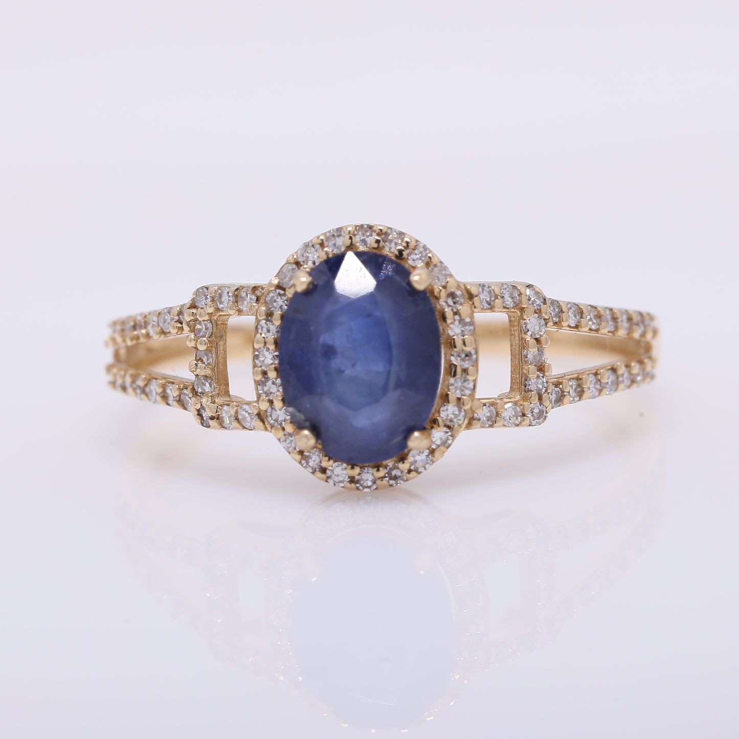 1.47 Ct Oval Mixed Cut Natural Sapphire 14K Gold Ring
