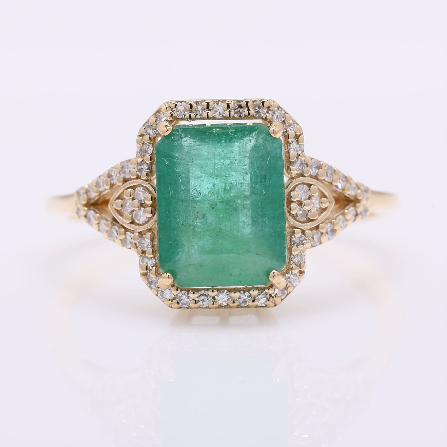 2.75 Ct Octagon Step Cut Natural Emerald 14K Gold Ring