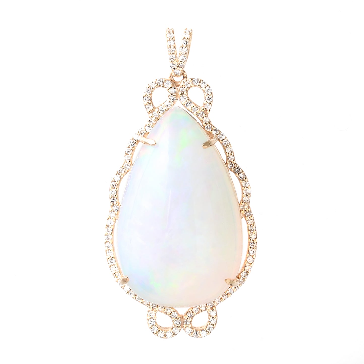 24.15 Ct Pear Cabochon Natural Opal 14K Gold Pendant