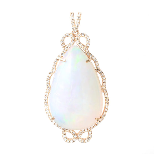 24.15 Ct Pear Cabochon Natural Opal 14K Gold Pendant