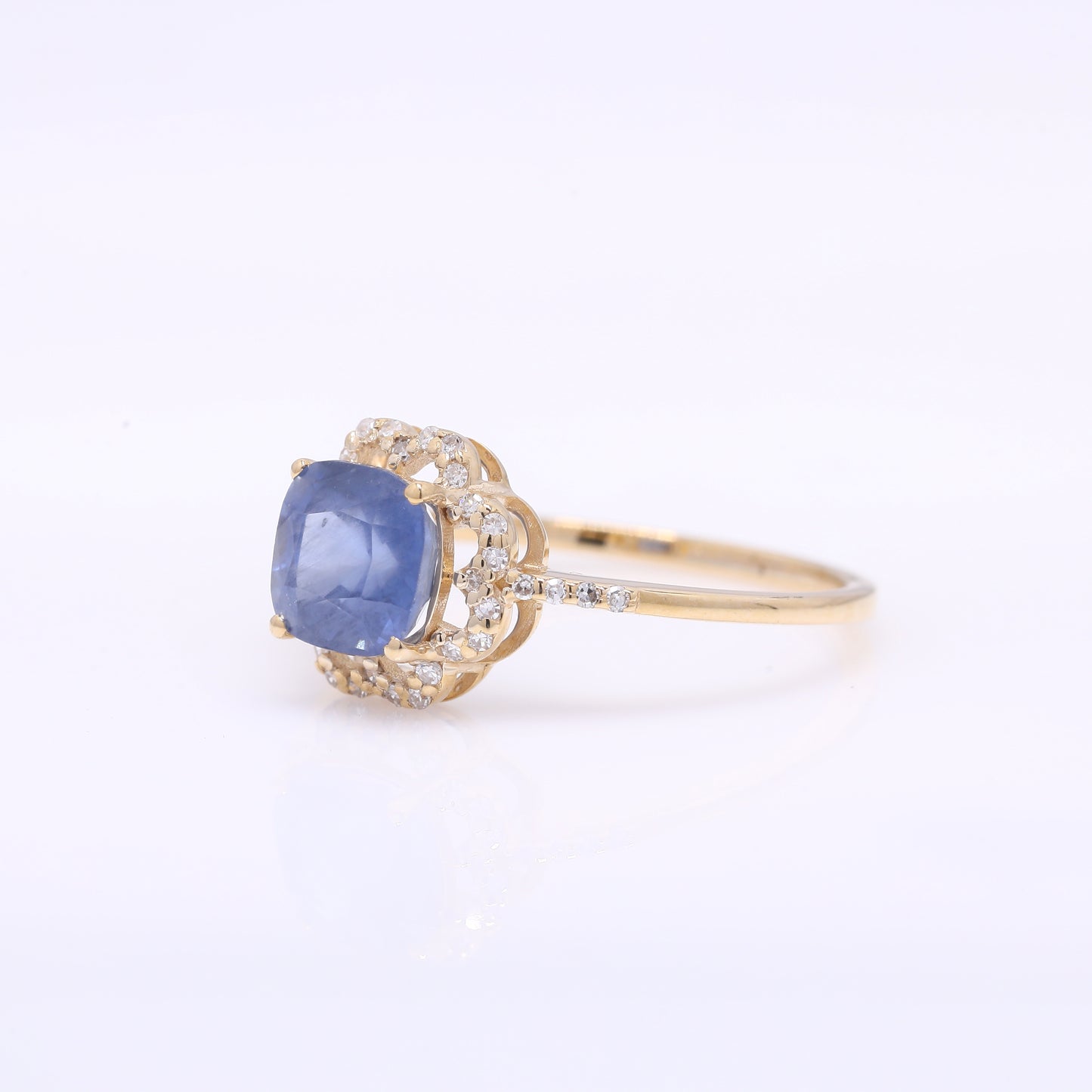 1.87 Ct Cushion Mixed Cut Natural Sapphire 14K Gold Ring