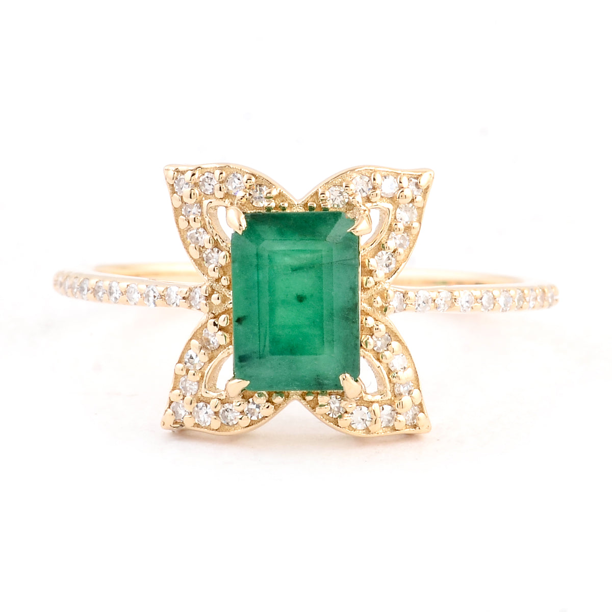 1.15 Ct Emerald Cut Natural Beryl Emerald 14K Gold Ring